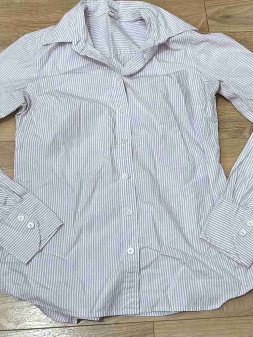 Button Front  Shirt Blouse Purple and White StripesSize Small